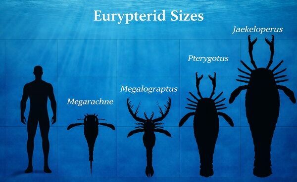 Size comparisons of some of the largest types of Eurypterids.